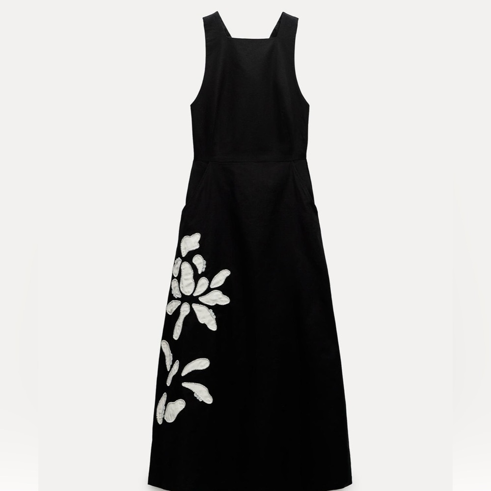 Zara black and white embroidered dress